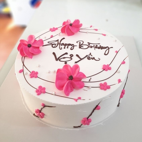 [BAK1206] Bánh kem sinh nhật tặng vợ yêu màu trắng cành hoa màu hồng bạn gái