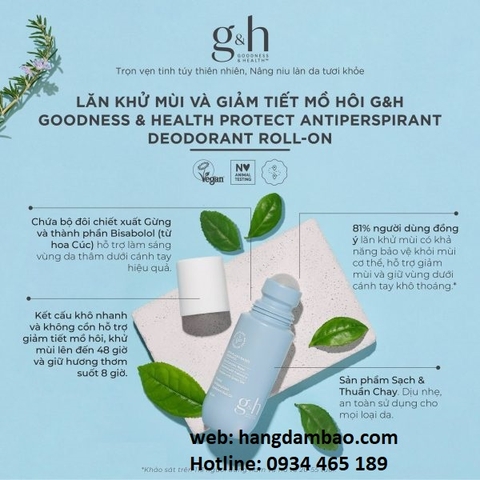 Lăn khử mùi và giảm tiết mồ hôi G&H Protect+ (100 ml)