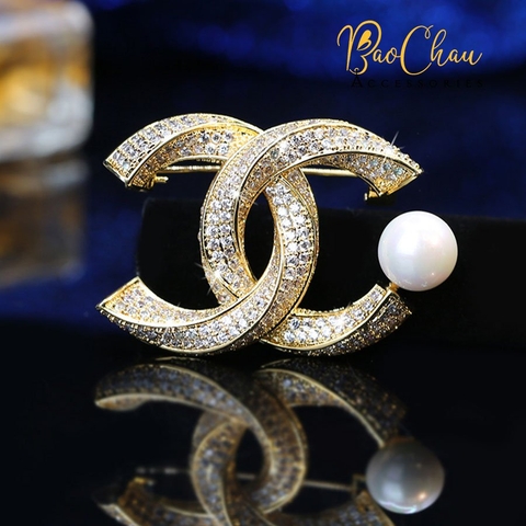 Cài Áo Chanel Viền 3D Đính Ngọc Trai Cao Cấp -Bảo Châu