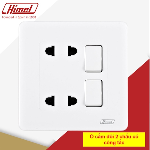 ổ cắm đôi 2 chấu kết hợp công tắc 1 chiều
