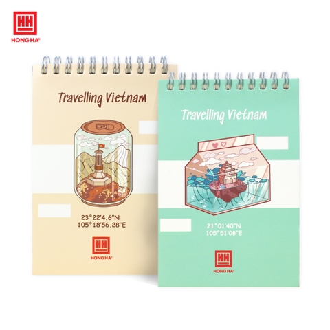 Sổ lò xo ngang kẻ caro 200 trang A6 Hồng Hà Travelling Vietnam - 4184