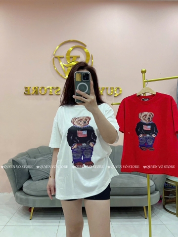 Áo thun gấu teddy - Form rộng dưới 65kg
