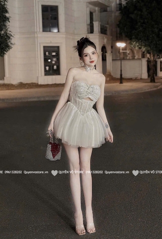 Đầm xòe công chúa cúp ngực nơ