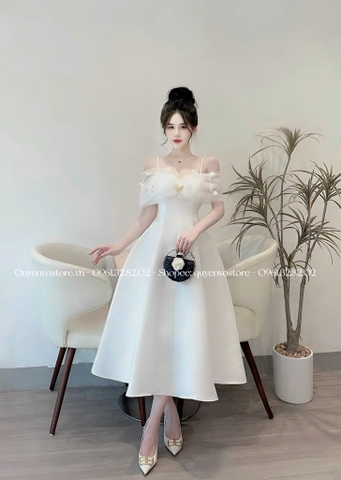 Đầm tafta trễ vai lưới bướm