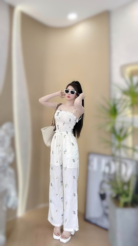 Set voan nhún hoa thêu ống suông - S
