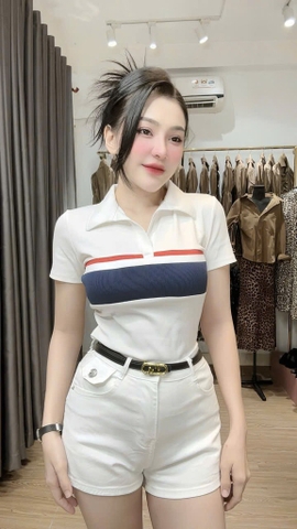 Áo thun cổ bẻ phối màu - Form vừa