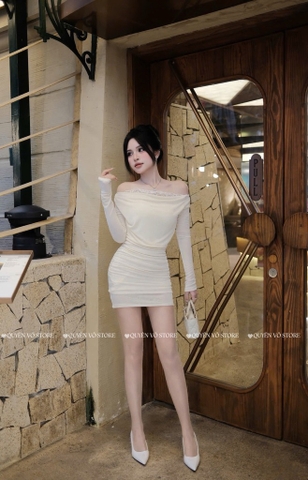 Đầm ôm body phối ren viền - Trắng