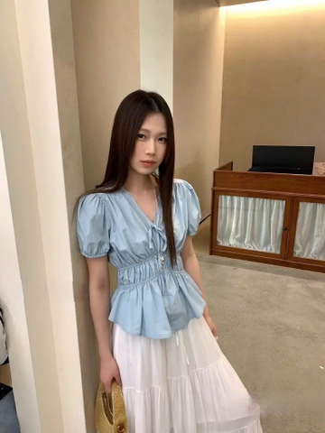 Áo thô cổ V chun eo tk - 838