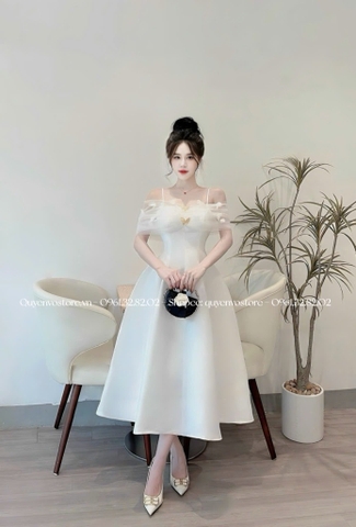 Đầm tafta trễ vai lưới bướm