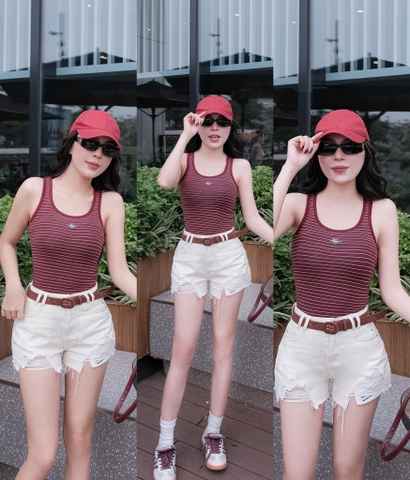 Quần jean đùi rách túi chữ - 2218 - Be