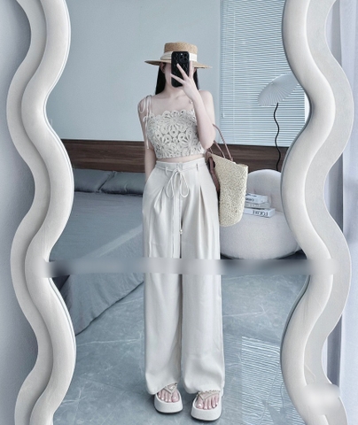 Set áo 2 dây ren quần suông dài