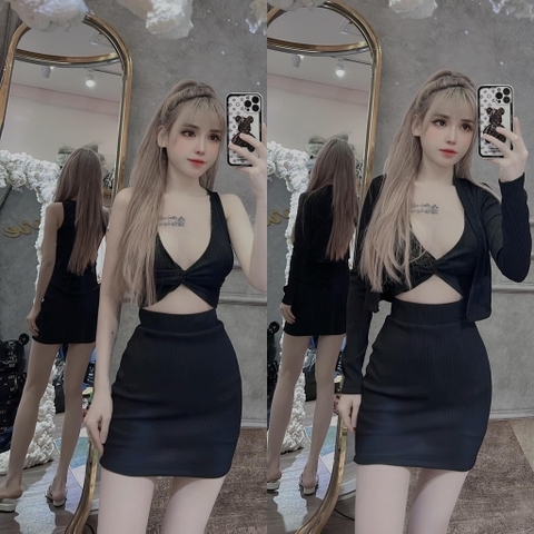 Set 2 món áo xoắn Hồng - Đen