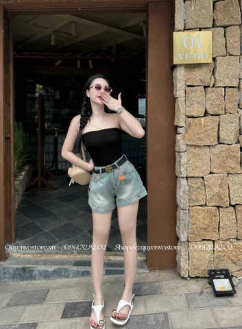 QJ 0043 Quần jean đùi xanh đính M