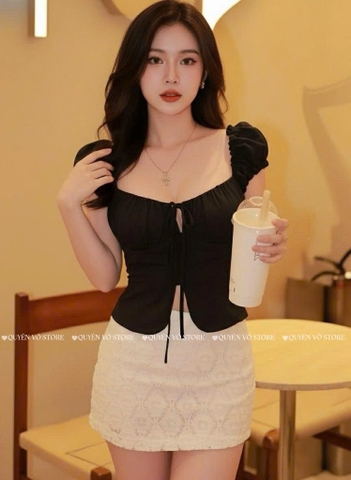 Áo ôm croptop xẻ trơn - ĐEN