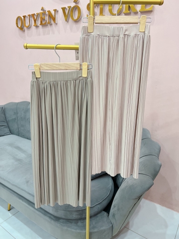 Chân váy midi dập li - lưng chun co giãn