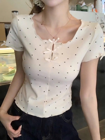 Áo thun babytee chấm bi nơ - 36668