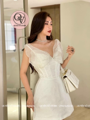 Váy lưới nhũ nơ to Bling Cao Cấp - S