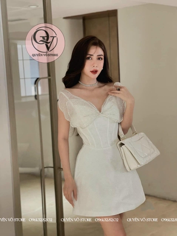 Váy lưới nhũ nơ to Bling Cao Cấp - S