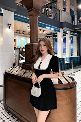 Đầm nhung phối cổ bèo
