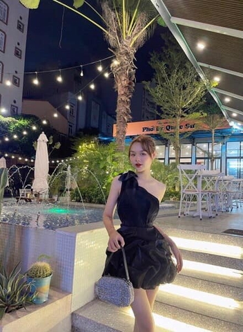 Đầm voan nơ lệch vai