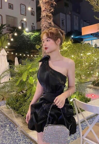 Đầm voan nơ lệch vai