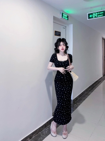 Đầm body thun hoa nhí