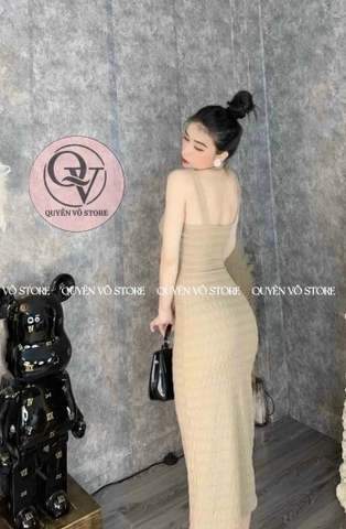 Đầm body 2 dây bản to Nâu