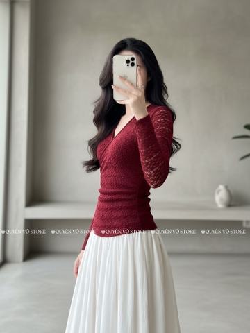 Áo ren ôm body đắp chéo - Đỏ 1506