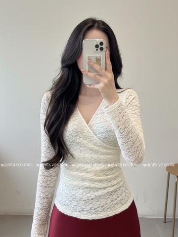 Áo ren ôm body đắp chéo - Kem 1506