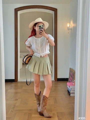 Áo sơ mi ren thắt eo