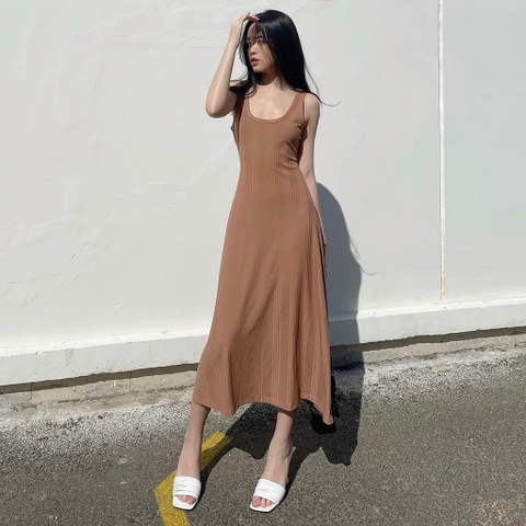 Đầm maxi body nâu 2 dây