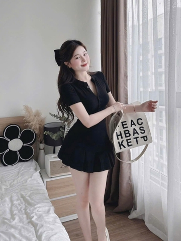 Set áo thun ôm body trụ chân váy xếp