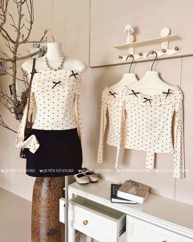 Áo chấm bi phối nơ