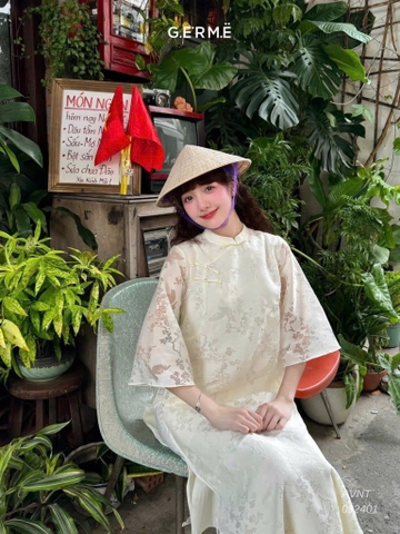 Set áo dài ren hoa trắng tay lỡ