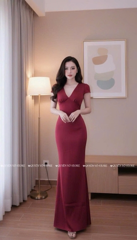 Đầm lụa cổ V - Đỏ