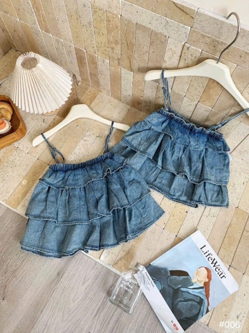 Áo jean tầng 2 dây