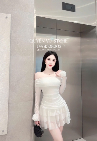 Đầm thun lưới body tay loe