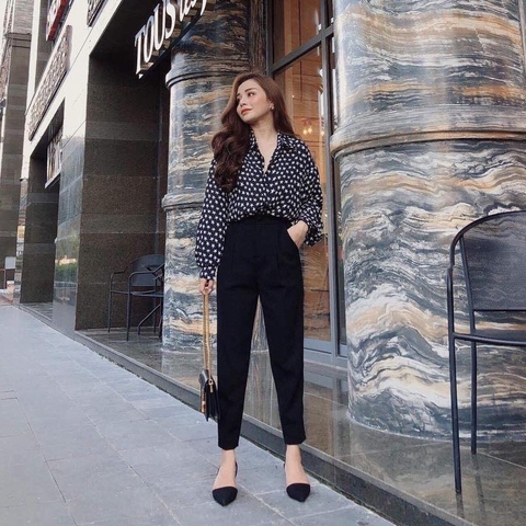 Quần tây đen 2 nút ống nhỏ