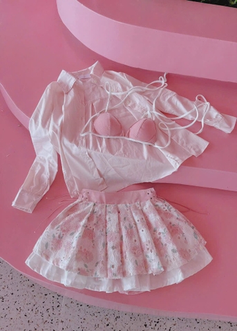 Set bikini 3 món chân váy xô hoa