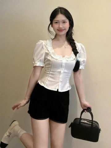 Áo thô cổ bèo tay phồng - 684