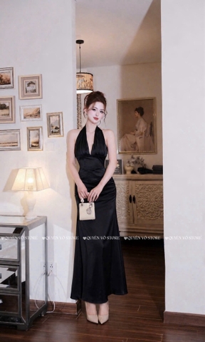 Đầm lụa cổ yếm - Đen