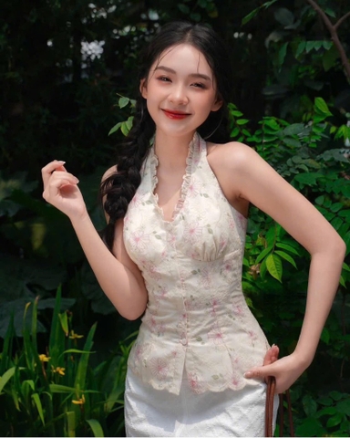 Áo thô cổ yếm hoa - 712