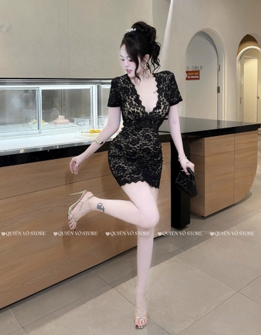 Đầm ôm body ren - Đen