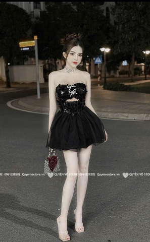 Đầm xòe công chúa cúp ngực nơ