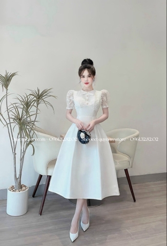 Đầm tafta phối ren ngực