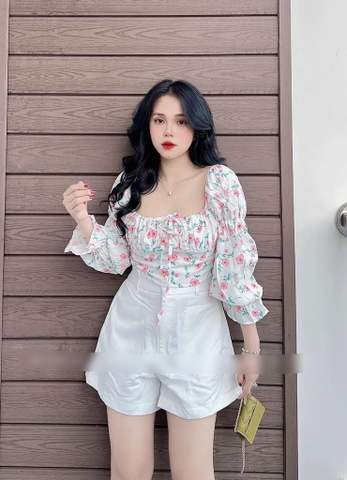 Set croptop hoa nhí quần short 2M