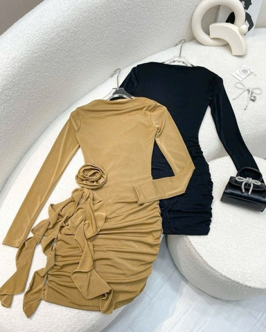 Đầm ôm body thun ánh kim - Nâu