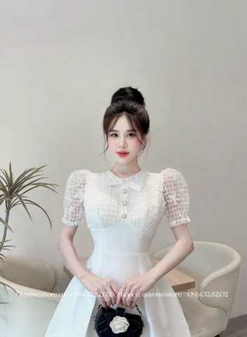 Đầm tafta phối ren ngực