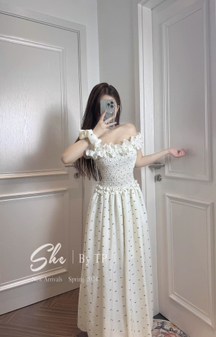 Đầm maxi nơ baby nhún bèo