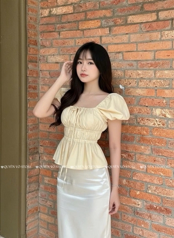 Áo nhún cổ vuông - Vàng